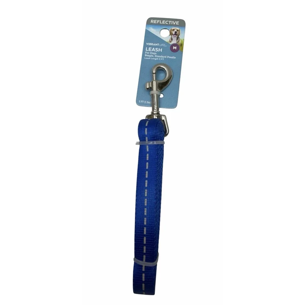 Vibrant Life Reflective Dog Leash Medium 5 Ft Blue Beagle Poodle New